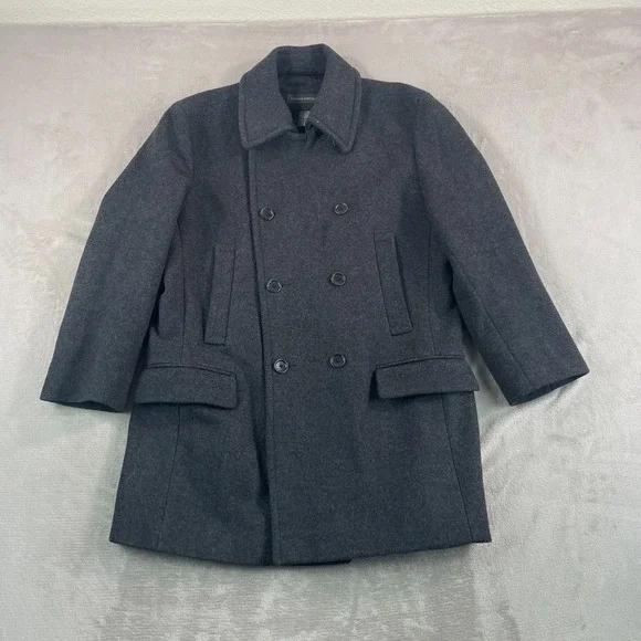 Vintage Banana‎ Republic Pea Coat Men Medium Grey Wool Cashmere Double Breasted