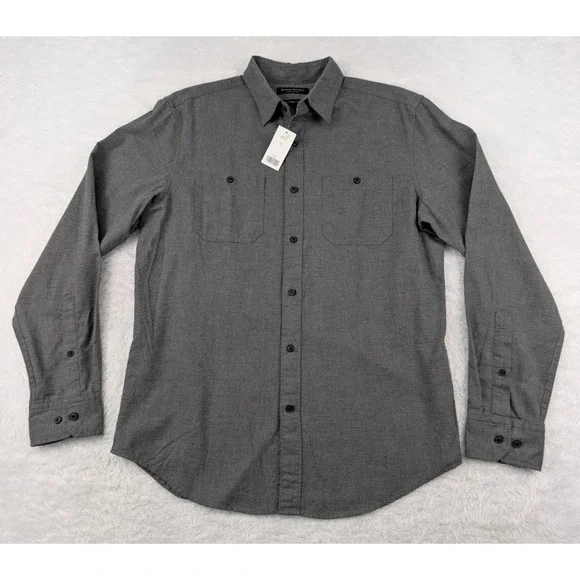 Banana Republic Luxe Flannel Shirt Men's M Gray Camden Fit Button Down New
