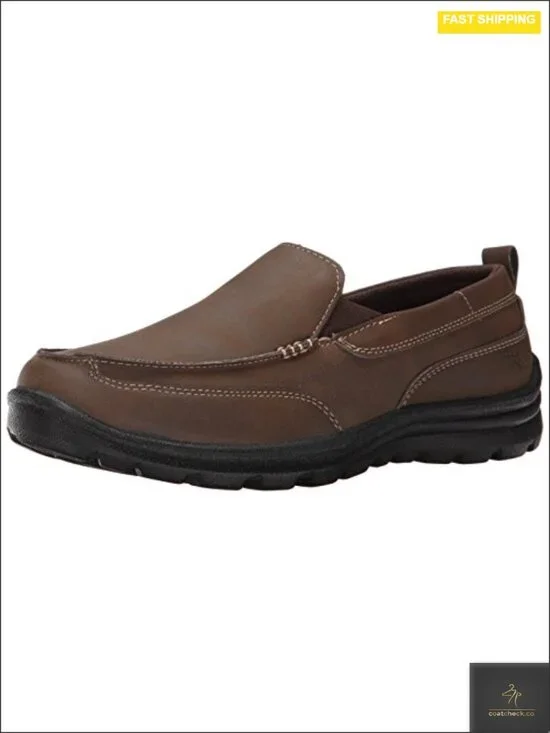 Synthetic Leather Moc Toe Slip-On Loafers with Flexible PU Outsole