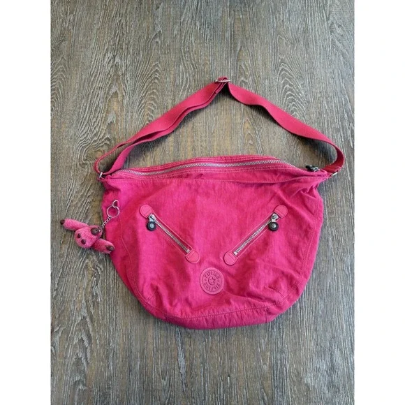 Kipling Farrah Hot Pink Large Shoulder/Crossbody Hobo Bag Lightweight Travel EUC