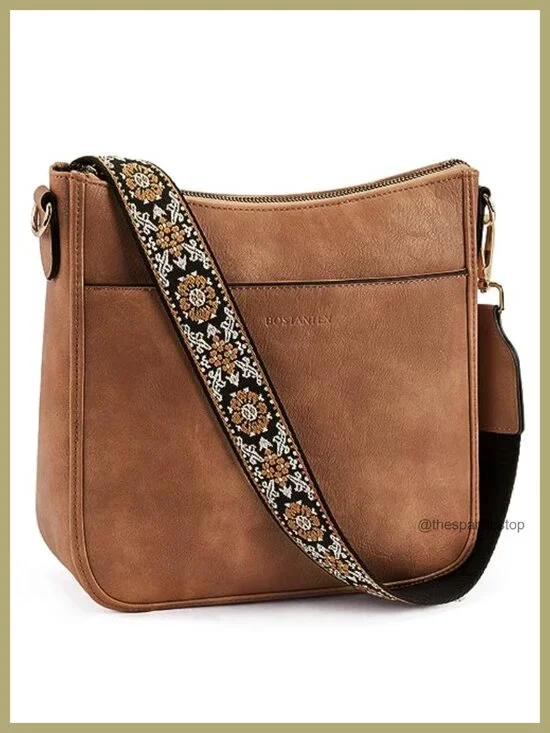 Vegan Leather Hobo Crossbody Bag with Adjustable Guitar Strap