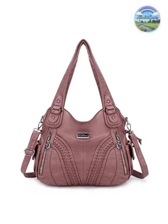 Washed PU Leather Tote Hobo Bag with Crossbody Strap