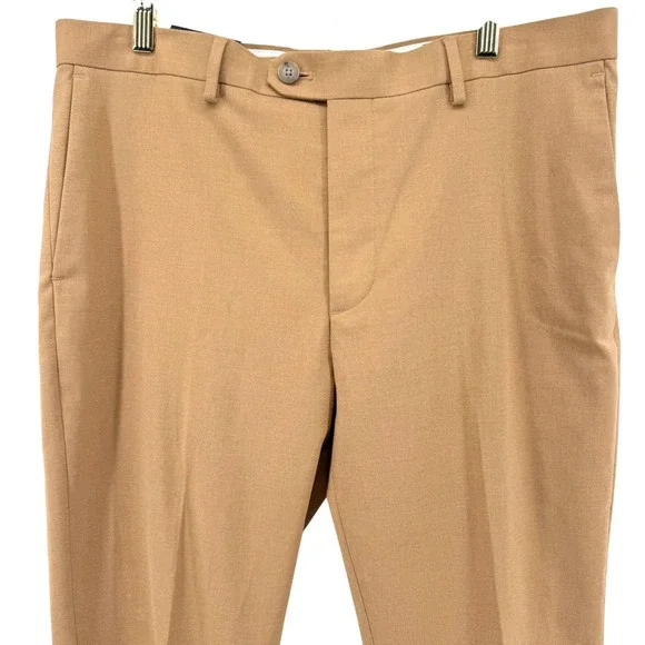 Banana Republic Tailored Fit Pants Men 34x32 Camel Brn Herringbone Dress Trouser