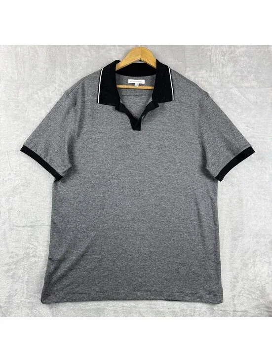Banana Republic Mens Gray Polo Shirt Black Contrast Collar Size LT Preppy Casual