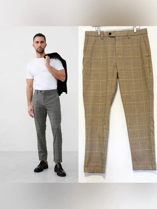 Banana Republic Grayson Slim Tapered Ankle Pant size 32x30 NWT Plaid Herringbone