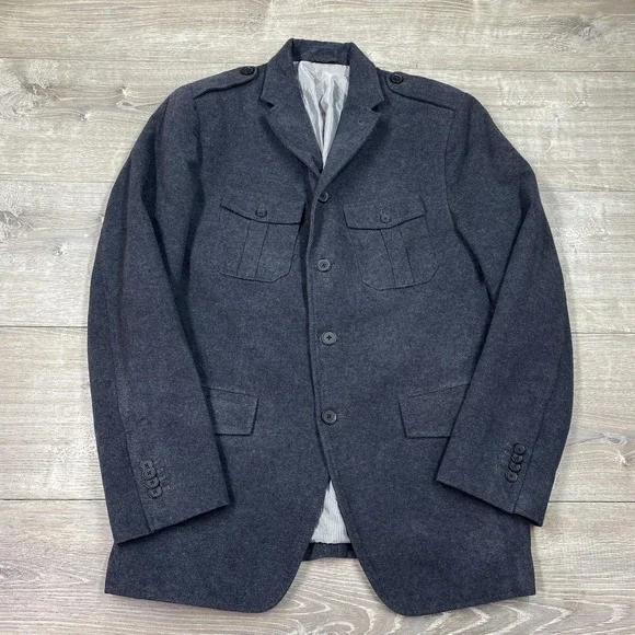 Banana Republic Blazer‎ 40R Charcoal Military Epaulet Italian Fabric Coat