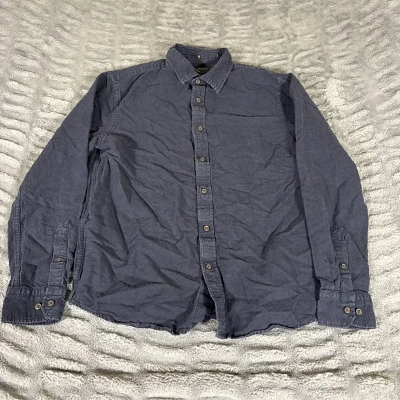 Banana Republic Mens Medium Navy Blue Linen Cotton Blend Slim Fit Button Shirt