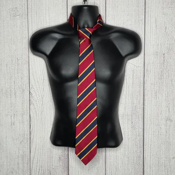 Ben Silver Charleston Pure English Silk Regimental Stripe Tie Red Navy Gold