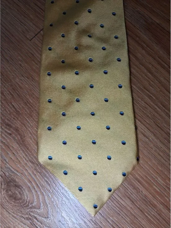 Brooks Brothers Silk Tie Yellow Polka Dot Made in USA Wide