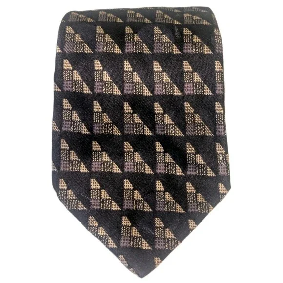 Ermenegildo Zegna Designer Silk & Wool Blend Men's Necktie Italy Black Geo Tie