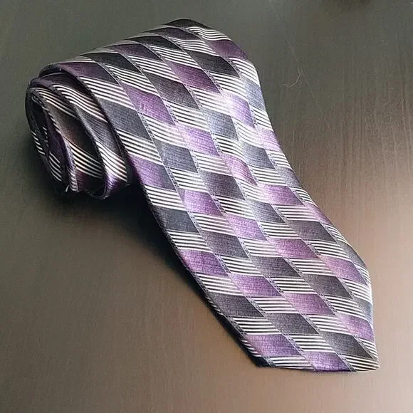 Stafford Silk Neck Tie vintage Y2K purple black striped checkered USA