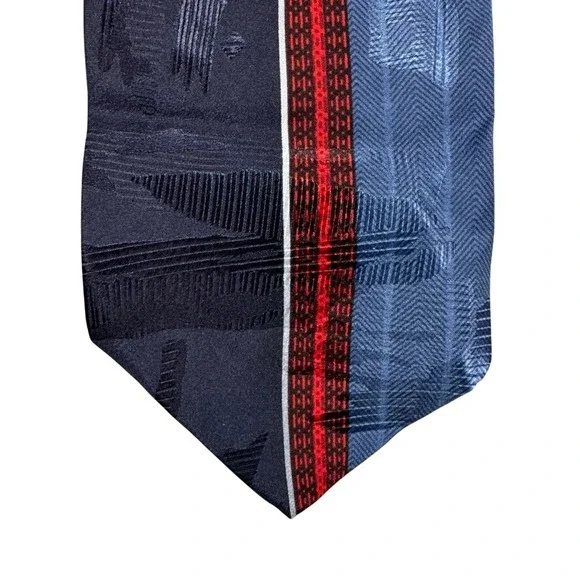 J. Ferrar Mens Silk Tie Blue Navy Red Geometric Stripe Made in Italy Necktie