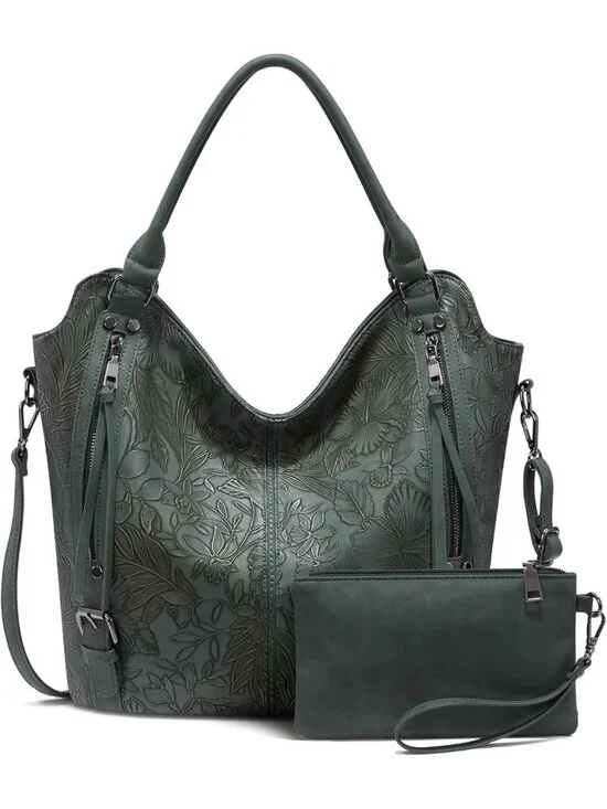 Stylish PU Leather Tote Bag for Women - Large Hobo Shoulder Purse with