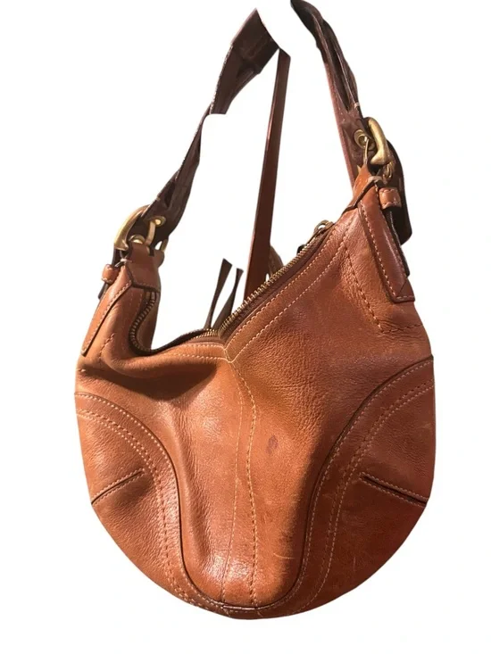 NICE COACH Y2K SOHO TOBACCO WHISKEY PEBBLED LEATHER BRAIDED LARGE HOBO BAG 10042