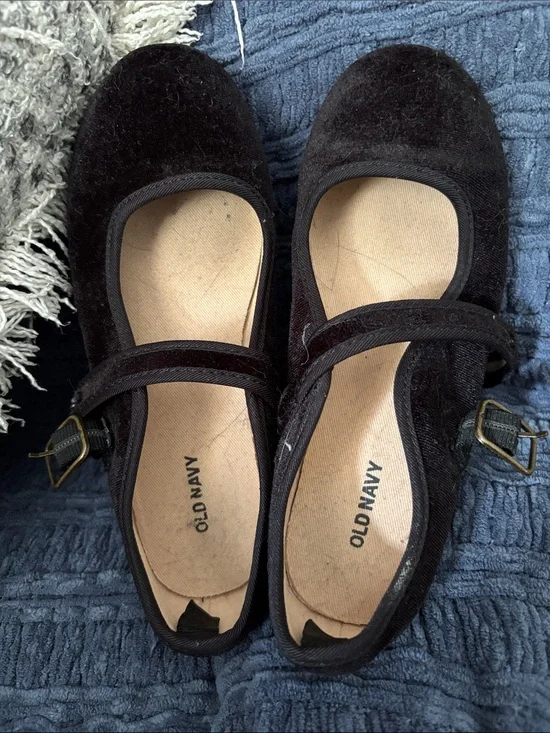 Old Navy Black Velvet Mary Jane Flats with Buckle Strap