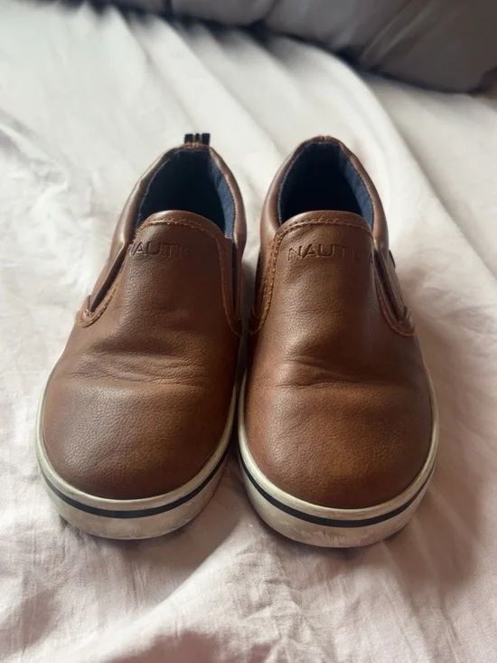 Nautica Brown Slip-On Leather Casual Sneakers with Navy Lining