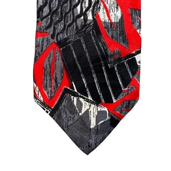 Mezzo Matto Silk Tie Red Black Grey Abstract Geometric Hand Made in Italy