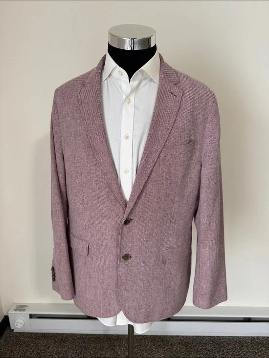Banana Republic 44R red micro pattern linen cotton Alfa-Fi Italian fabric jacket