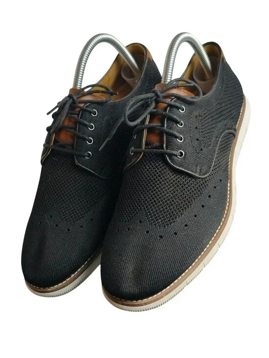 Johnston & Murphy Boys 6 Holden Knit Wingtip Lace-Up Shoes Black New