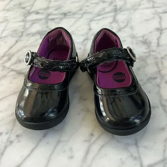 Stride Rite Baby Brielle Black Patent Leather Braided Mary Jane Ballet Flat 4.5