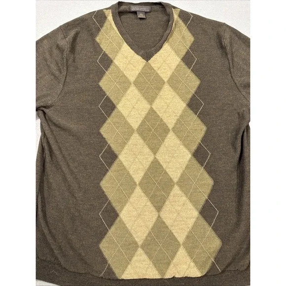 SWEATER MENS LARGE Banana Republic PULLOVER V NECK  Argyle‎ Italian Merino Wool