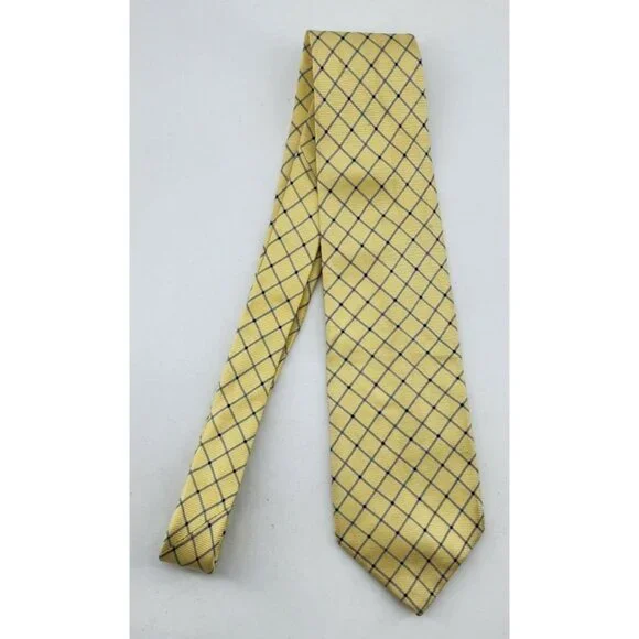 Brooks Brothers Makers Pure Silk Necktie Yellow Blue Check USA Made‎