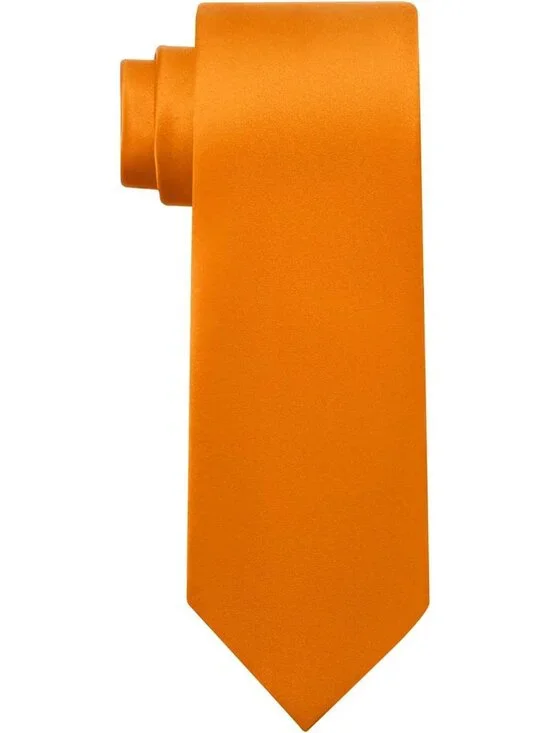 Men's Orange Solid Microfiber Plain Formal Silk Necktie For Business Dress Tie