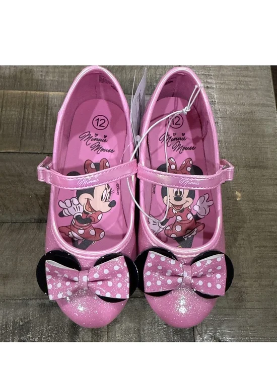 Girls' Pink Minnie Mouse Glitter Mary Jane Shoes with Bow