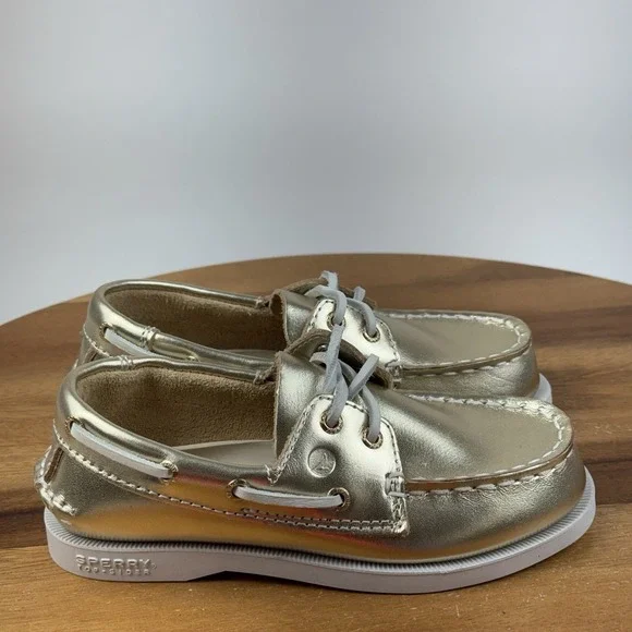 Little Kids Sperry Top-Sider Authentic Original Gold Metallic Boat Shoes SZ 11 C
