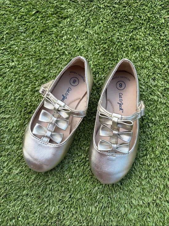 Cat & Jack Girls' Metallic Gold Bow Mary Jane Shoes size 8