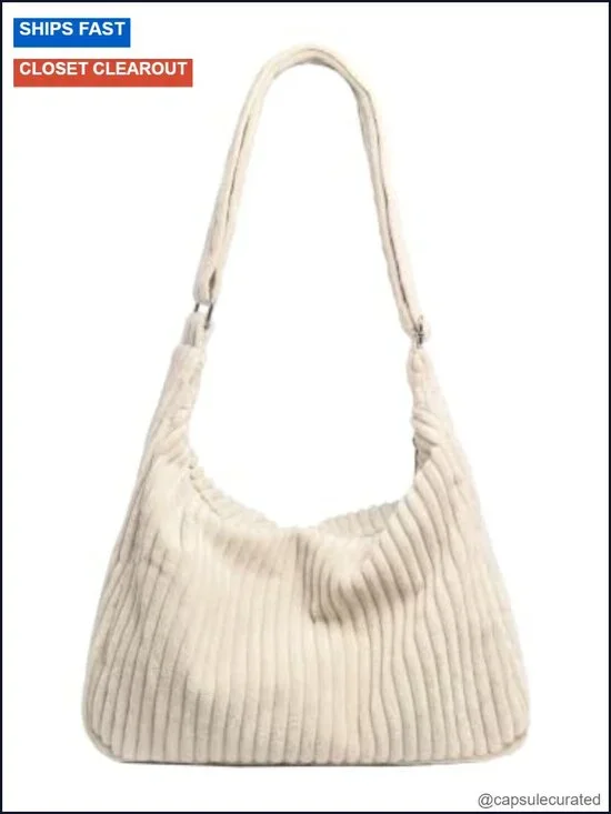 Corduroy Hobo Bag - Adjustable Strap Shoulder Crossbody Purse Tote