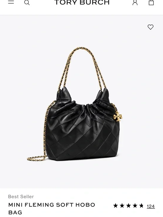 Tory Burch Black Quilted Mini Hobo with Gold Chain Hardware