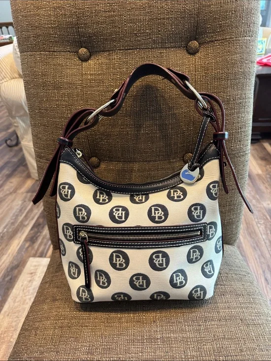 Dooney & Bourke monogram hobo style bag purse with duck charm