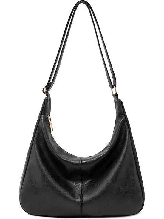 Stylish Foldable Vegan Leather Hobo Bag - Slouchy Tote & Crossbody Purse for