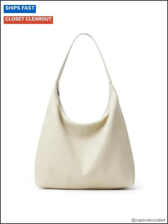 Slouchy Tote Bag 18L Vegan Leather Crescent Hobo Zipper Shoulder Purse