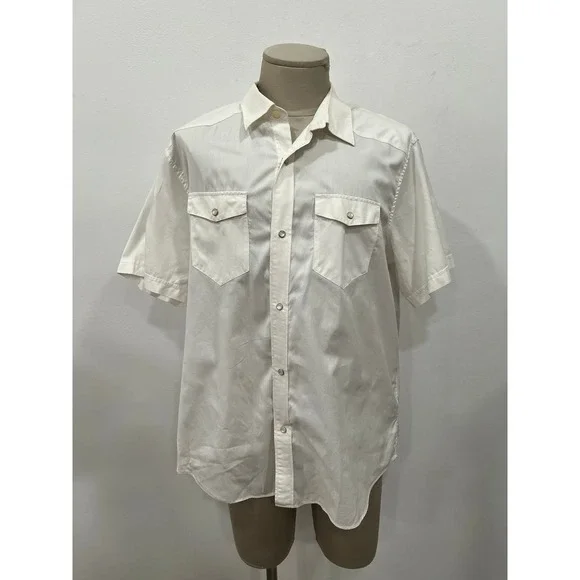 Banana Republic Shirt Pearl Snap Button Down Mens XL White Western Slim Fit