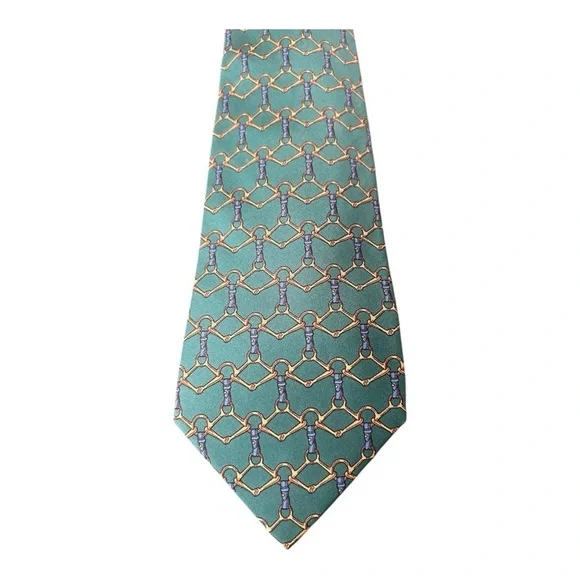Hermés Paris Elegant Green Patterned Men's Tie