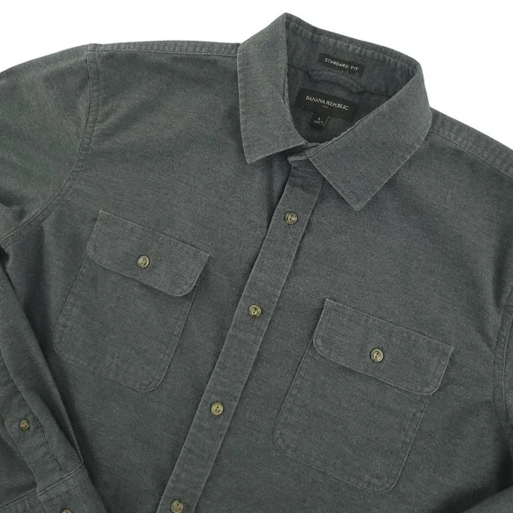Banana Republic Shirt Mens L Gray Solid Long Sleeve Flannel Button Up Casual