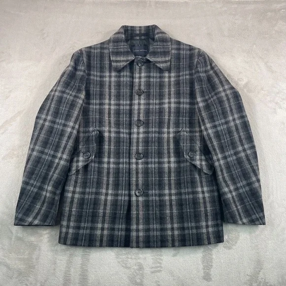 Banana Republic Chore Barn Coat Jacket Men Small Black Grey Plaid Wool Blend NEW
