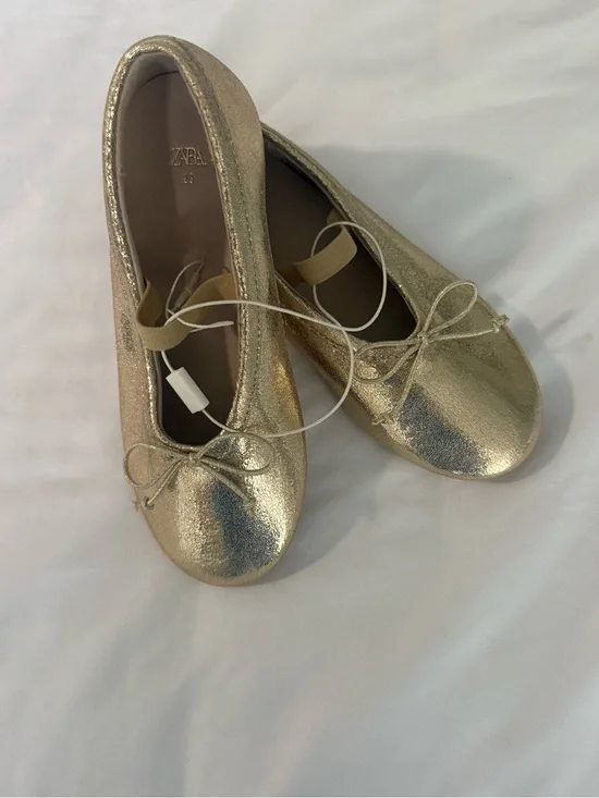 Zara Metallic Gold Ballet Flats with Bow
