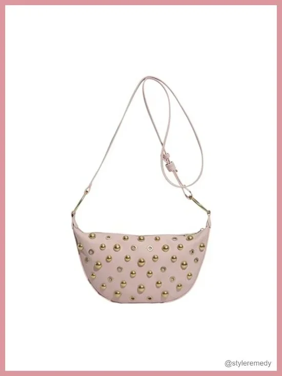 Studded Faux Leather Hobo Crescent Crossbody Bag Y2K Shoulder Purse