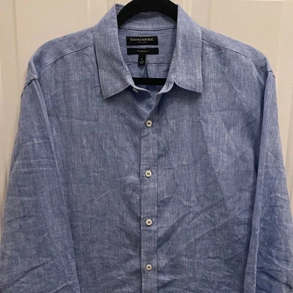 Banana Republic Mens 100% Linen Standard Fit Button Down Shirt Light Blue Large