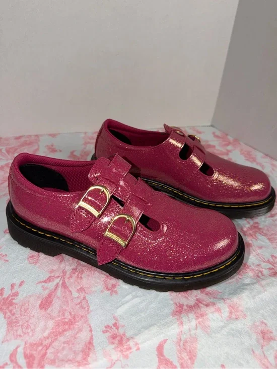 Dr. Martens Kids Glitter Mary Jane Shoes in Hot Pink