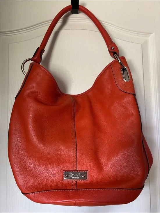 Tignanello Orange Pebbled Leather Hobo Shoulder Bag