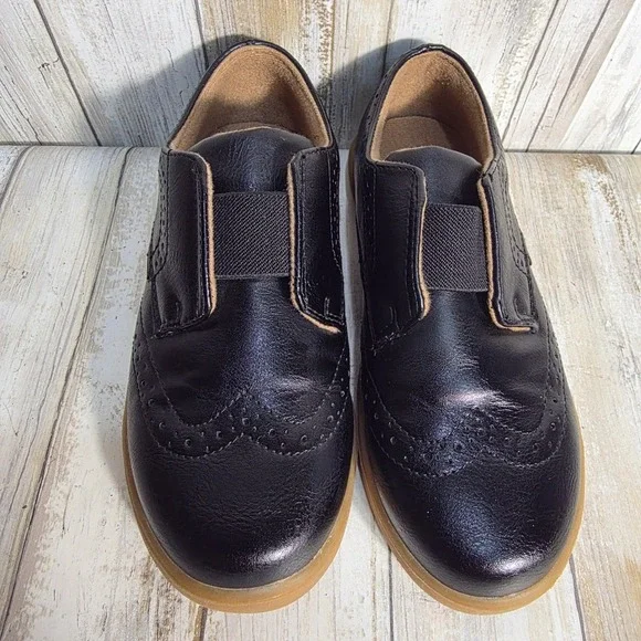 Sonoma Kids Black Slip On Wingtip Brogue Dress Shoes Memory Foam Gum Sole size13