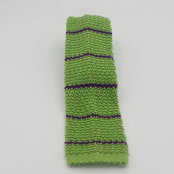 Polo Ralph Lauren 100% Silk Crochet Knit Striped Tie Made in Italy Green Purple