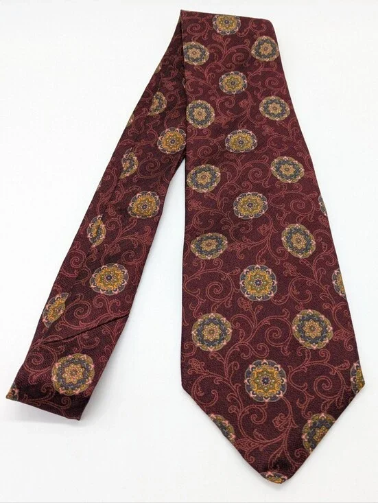 Vintage Robert Talbott Nordstrom Maroon Pink Yellow Kaleidoscope Silk Tie