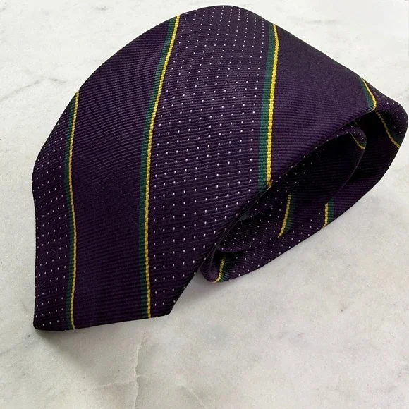Vintage Brooks Brothers Makers Silk Tie USA Purple Green Gold Rep Stripe 80s 90s