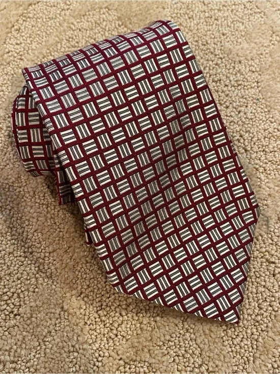 Polo Ralph Lauren Tie Mens Red Gold Geometric Silk Classic Necktie USA 4”W 56”L