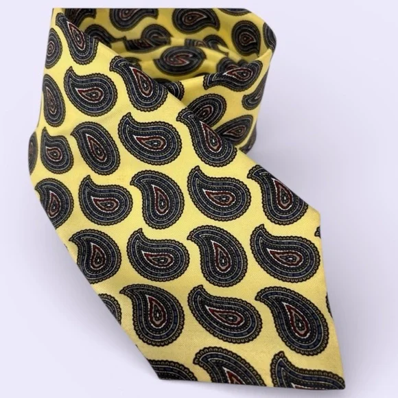 VTG 80s DIOR Monsieur Yellow Silk Paisley Old Money Prep Ivy Tie